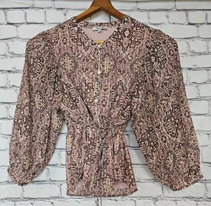 Blusa Madewell Mujer Mediana Botón Top Manga 3/4 Borgoña Camisa Floral Boho - Imagen 1 de 9