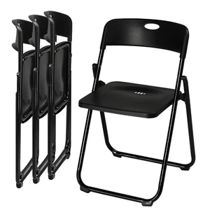New 4-Pack Plastic Folding Chairs, Modern Stackable/Portable Event Seats, Black - Picture 1 of 6
