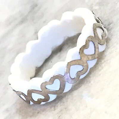 Anel coração jade ouro branco 14k pulseira de 7 mm Ross Simons 2,78gr tamanho 9,75 - Imagem 1 de 4