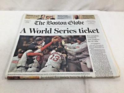 Periódico Boston Globe Medias Rojas/Yanquis 2004 ALCS Victoria 21-10-04 Completo Foto 1 de 2