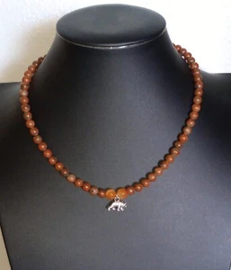 Handmade Jasper and Carnelian Natural Stone Bear Charm Choker Necklace - Picture 1 of 4
