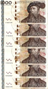 SWEDEN 1000 1,000 KRONER P67 2005 GUSTAF VASA THRESHING X 1 PCE MONEY BANK NOTE - Picture 1 of 6