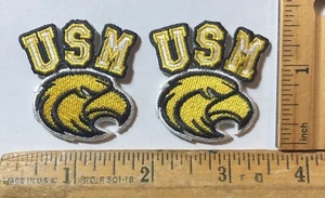 Lot Of 2 USM Golden Eagles Iron On Patch NCAA Football Southern Miss Mississippi - Picture 1 of 2