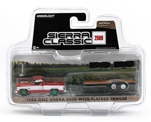 1:64 GreenLight HITCH & TOW Red & White 1986 GMC Sierra & Trailer GREEN MACHINE - Picture 1 of 1