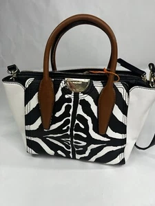 Nine West Tote Shoulder Bag Brown Black White Zebra NWOT Hard To Find - Picture 1 of 9