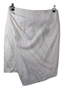 Nikki Valenti Womens Linen Pleated Skirt White Gray Stripe Size 8 - Picture 1 of 6