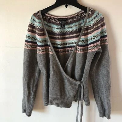 Women's S wrap sweater Angora fabric Fair Isle Classic Eclectic Grandpacore - Image 1 of 4