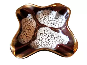 VINTAGE ASCHENBECHER MID CENTURY KERAMIK CRACKLE GLASUR GOLD 7"X5,5" GERMANY MCM - Bild 1 von 11