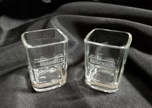 (2) Bushmills Irish Whiskey Etched Glass Shot Glasses Square (Pair) NEW - Picture 1 of 1