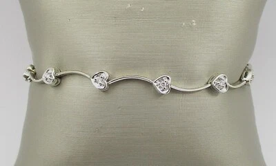 0.16 CTW Diamond Heart Wave Design Bracelet 14 Karat White Gold 7" - Image 1 of 4