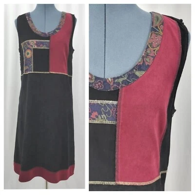 Vestido/jersey vintage Jane Ashley negro/borgoña/retazos florales talla pequeña Foto 1 de 4