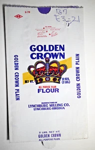 Vintage Paper Sack Bag - GOLDEN CROWN FLOUR, LYNCHBURG MILLING CO, VIRGINIA 1976 - Picture 1 of 1