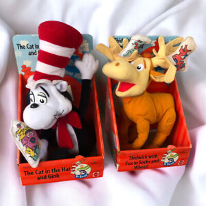 Vtg Dr. Seuss Cat in the Hat and Gink Plush & Thidwick W/Fox In Socks & Whozit