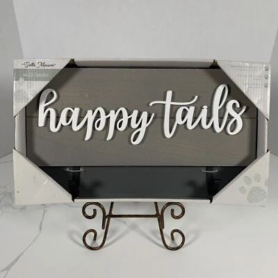 Belle Maison HAPPY TAILS Wood DECOR Dog Leash Wall Hooks NEW With One Flaw. - Image 1 of 4