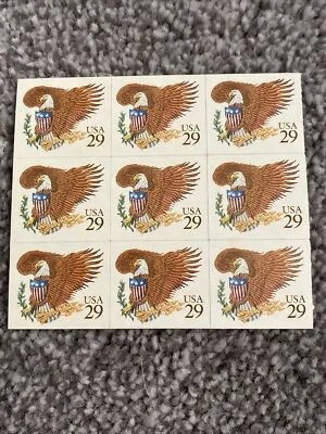 US MNH Postage Stamps Scott #2597a Eagle/Shield 29c Half Pane of 9 (1992-93) - Image 1 of 2