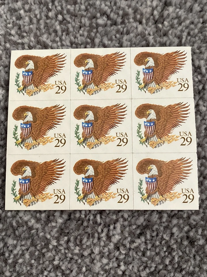 US MNH Postage Stamps Scott #2597a Eagle/Shield 29c Half Pane of 9 (1992-93) - Image 1 of 2