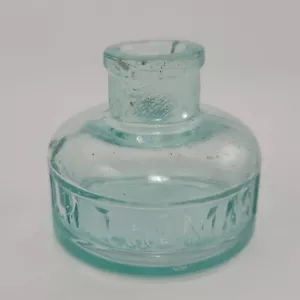 Vintage L.H. Thomas Round Aqua Bottiglia per inchiostro vetro verde acqua - Foto 1 di 11