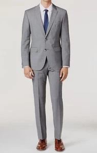 Hugo Boss Mens Extra Slim Fit Wool 2 Piece Gray Check Suit Jacket Pants Size 40R - Picture 1 of 7