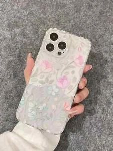 Custodia telefono TPU trasparente anticaduta rosa floreale fori phone 16 Pro Max Gulaxy 25 Ultra - Foto 1 di 5