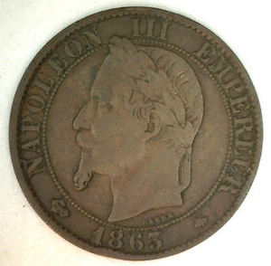 1863 A France 5 Cent Centimes Bronze Coin Circulated - Picture 1 of 2