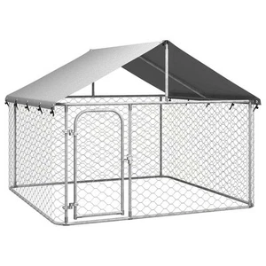 Dog Kennel Silver Galvanized steel, polyethylene Large Dog Kennel - Picture 1 of 5