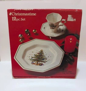 Nikko Christmastime 12 (11) Piece Set (4 Dinner Plates 3 Cups And 4 Saucers) - Picture 1 of 10