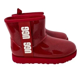 UGG Mini Waterproof Boots Womens Red Faux Fur Lined Classic Clear-1113190 Sz.7 - Picture 1 of 9