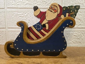 Vintage 1995 signierte rustikale Americana Santa Clause Holzfigur - Handarbeit, gebraucht - Bild 1 von 5