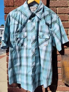 Camisa DE COLECCIÓN Wrangler Wrancher XL Western Pearl Botón a Presión Cuadros Verde azulado Para Hombre - Imagen 1 de 8