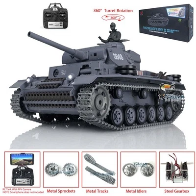 Henglong 1/16 7.0 German Panzer III L RTR RC Tank 3848 Model with Metal Tracks - Image 1 of 4