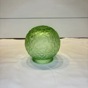 Art Deco Uranium Glass Crackle Globe Lamp Shade – Green Vaseline Glass Brain - Photo 1/8