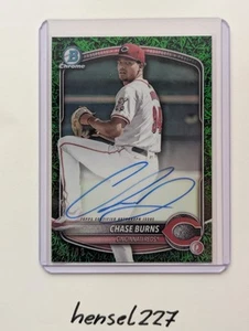 2025 Bowman Chrome - Chase Burns Green Grass Refractor Auto /99 - Cincinnati Reds - Picture 1 of 3