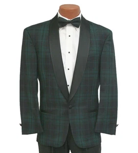 Men's 42L Lord West Black Watch Plaid Tuxedo Jacket Satin Lapels USA Made - Picture 1 of 3