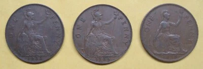 Lot of 3 British Large Penny 1935, 1936, 1938 Take a :Look - Image 1 of 2