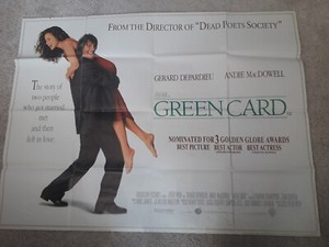 GREEN CARD 1990 ORIGINAL Quad Poster