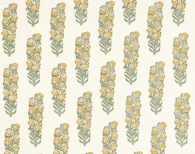 ZOFFANY CURTAIN FABRIC DESIGN Sanganeri 2.5 METRES PRIMROSE/EVERGREEN 100% LINEN - Image 1 of 4