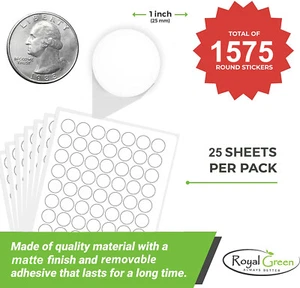 White Matte Stickers Printing Labels Removable Round 1 inch (25mm) with Template - Picture 1 of 4