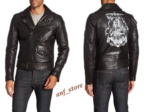Chaqueta de CUERO 40/50 L $2195 Belstaff ARLINGHAM Print Negra Café Racer para Hombres - Imagen 1 de 4