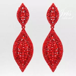 Women Red Crystal Rhinestone Chandelier Drop Dangle Earrings Prom Gift 8055 - Picture 1 of 4