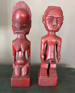 Vintage COPPIA FIGURE SPOSA SPIRITO BLOLO / LEGNO con PIGMENTO ROSSO VERNICE COSTA AVORIO - Foto 1 di 15