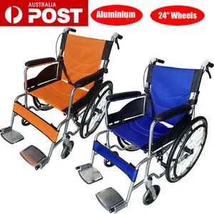 Portable Folding Manual Wheelchair Self Propelled Aluminum Alloy 24" Wheel Chair - Picture 1 of 15