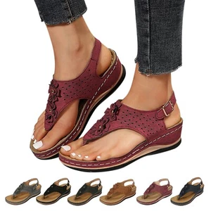 Womens Orthopedic Sandals Casual Flat Flip Flops Ladies Low Wedge Summer Shoes - Picture 1 of 36