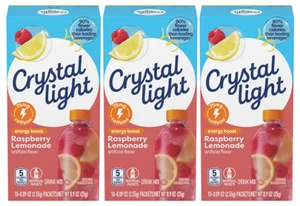 Crystal Light On The Go Energy Boost Drink Mix Raspberry Lemonade 3 Pack - Picture 1 of 2
