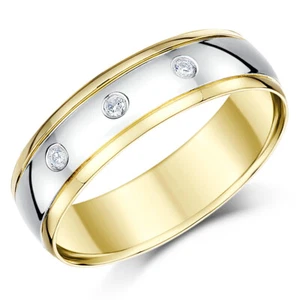 9ct Two Tone Gold Ring Court Diamond Wedding Band 6mm - Picture 1 of 2