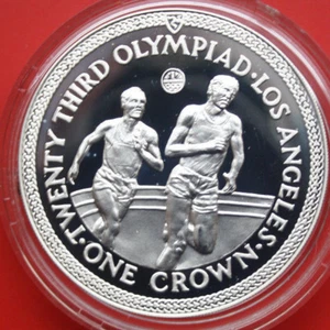 Isle Of Man 1 Corona 1984 Plata "OLYMPIA" #F1980 Pp-Proof Km 118.a.1 - Imagen 1 de 2
