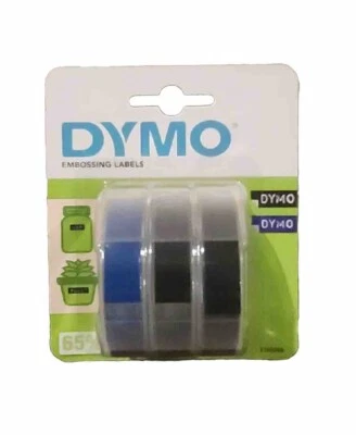 DYMO x3 EMBOSSING LABELS 3/8"x9.8' TAPES BLACK / BLUE  for EMBOSSER Label Maker - Image 1 of 2