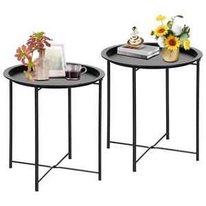 Side/End Table, Folding Round Metal Anti-Rust and Waterproof Outdoor or Indoo... - Picture 1 of 4