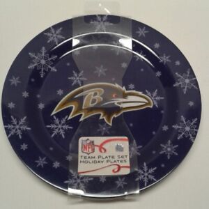 Baltimore Ravens Team Plates Snowflakes Purple Set of 4 Melamine Ware