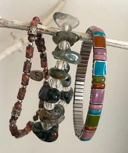 ❤️ Anthropologie Gift Bracelets Jasper Agate Reiki Chakra Healing Enamel Boho - Picture 1 of 10