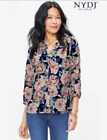 NYDJ Large Pintuck Button Front Blouse Watercolor Floral Print 100% Polyester